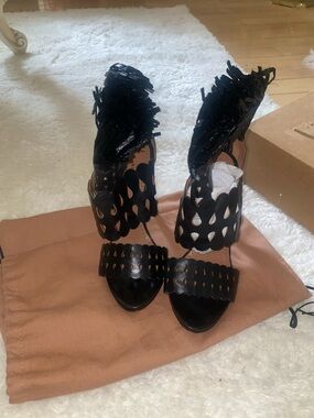 Alaïa Black Fringe Ankle-Strap High Heel Sandals